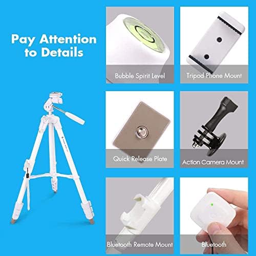 Fotopro 60" White Camera Tripod for iPhone with Remote Lightweight Aluminum - Image 4