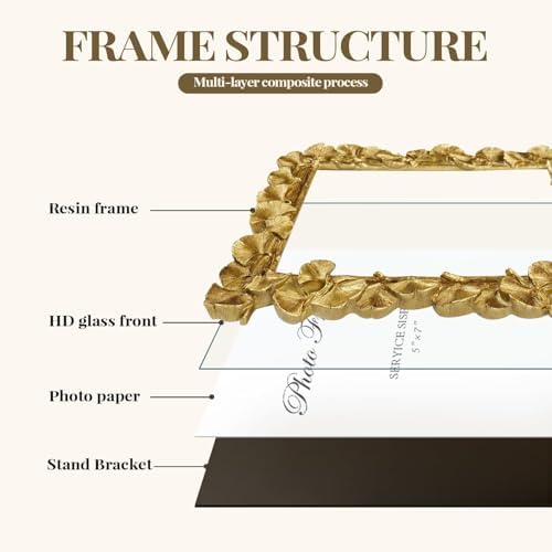 Cuspin 5x7 Picture Frame Gold Vintage Ornate Ginkgo Leaf Resin Photo Frame - Image 4