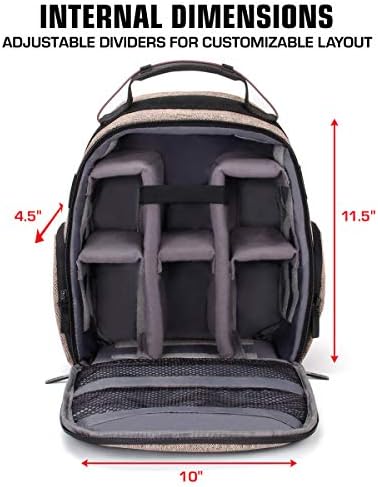 USA Gear Portable Camera Backpack for DSLR with Customizable Accessory Dividers, Weather Resistant Bottom and Comfortable Back Support - Compatible with Canon, Nikon, Sony, Fujifilm, and More (Brown) - Image 3