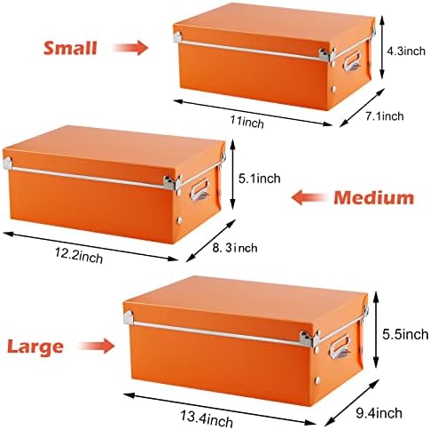 SEEKIND photo boxes storage, storage boxes with lids and Handles, 3 in 1 Set, Multiple Size(Small/Medium/Large) Plastic Box for Photos, tax papers, Cosmetic, Socks, Snacks, Etc(Orange) - Image 6