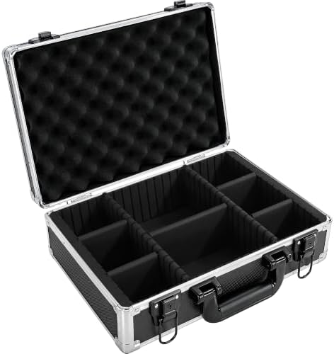 Aluminum Storage Case with Adjustable Dividers, Multi-Function Lockable Storage Carrying Case for Graded Card, Barber Tools, Makeup Tools, etc (Medium) ﻿ by ITHWIU