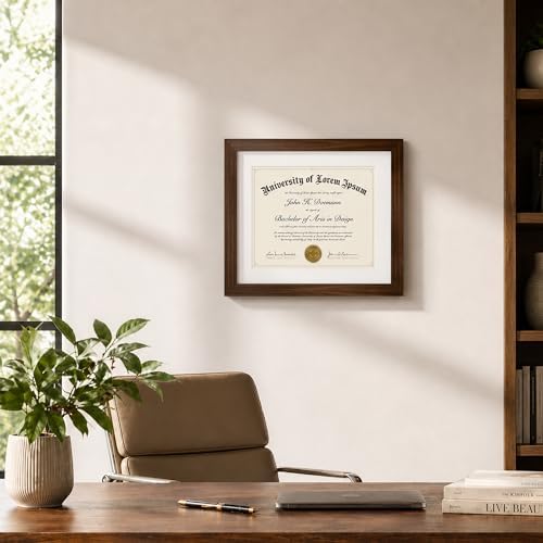 Americanflat 11x14 Diploma Frame with Shatter-Resistant Glass - Use as 8.5x11 Frame with Mat or Display 11x14 Documents Without Mat - Certificate Frames with Engineered Wood for Wall - Walnut - Image 5