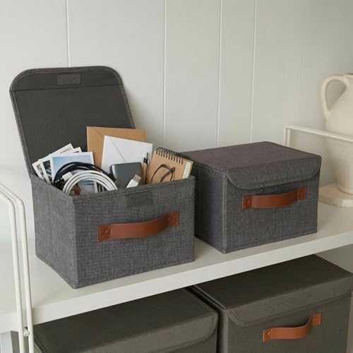 Decorative Linen Storage Boxes with Lids - Spacious Set of 2 Organizer Bins - Image 7