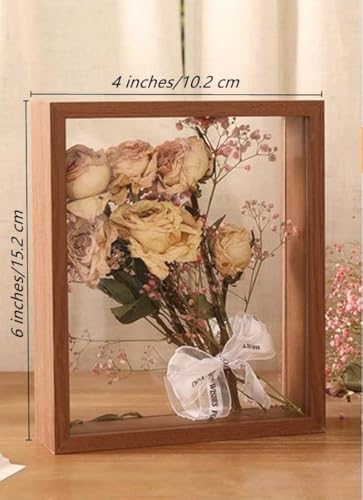 JOSON 2 packsWooden Dried Flower Photo Frame Dried Flower Display Stand Decorative Floating Photo Frame (brown 4x6) - Image 4