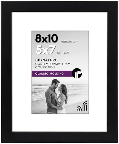 Americanflat 8x10 Picture Frame with Shatter-Resistant Glass - Use as 5x7 Frame with Mat or Display 8x10 Photo Without Mat - Signature Collection - Picture Frames for Tabletop and Wall Display - Black by Americanflat