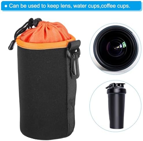 PATIKIL Camera Lens Bag, 2 Pcs 3.7" ID x 7.1" H Cylindrical Drawstring Lens Pouch with Thick Protective Neoprene, Lens Case for DSLR Camera Lens, Water Coffee Cups Black, Orange - Image 6