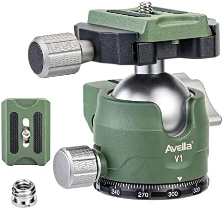 Avella V1 DSLR Camera Tripod Ball Head 38MM, 360 Degree Swivel,U-Shaped Groove Design, for Canon Nikon Sony Olympus Panasonic DSLR Camera-Green by AVELLA