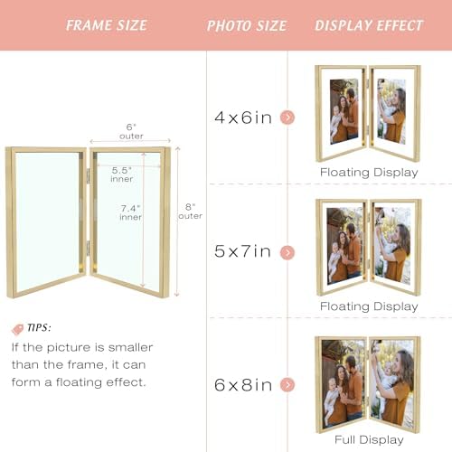 Golden State Art 6x8 Double Picture Frame with Real Glass, Light Gold - Image 5
