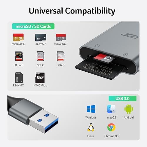 Acer SD Card Reader, USB A 3.0 to Micro Memory Card Reader Aluminum - Image 7