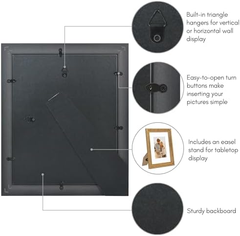 Americanflat 8x10 Picture Frame with Shatter-Resistant Glass - Use as 5x7 Frame with Mat or Display 8x10 Photo Without Mat - Ornate Picture Frames for Wall and Tabletop Display - Gold - Image 5