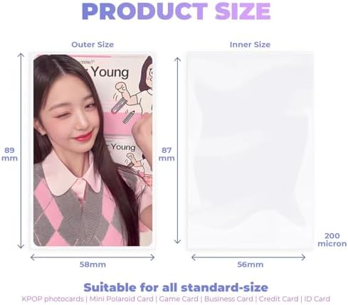 100 Pcs Kpop Photocard Sleeves, Ultra Thickness 200 Microns CPP Card Protector Holder for 3 inch Polaroid Standard Kpop Album Photo and Trading Cards, PVC Free and Acid-Free (58 x 89mm) - Image 2