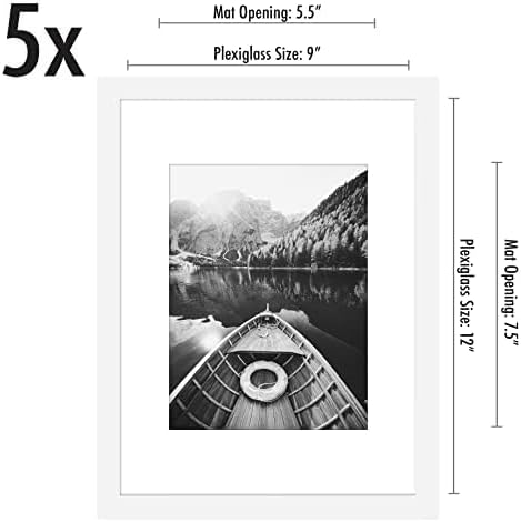 Americanflat 9x12 Picture Frame 5-Pack - Matted to 6x8 - White - Image 2