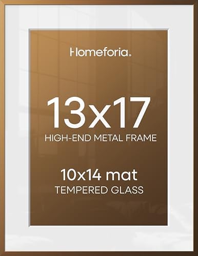 Homeforia 13x17 Bronze Picture Frame, High-End Metal, 10x14 Mat, Glass by Homeforia