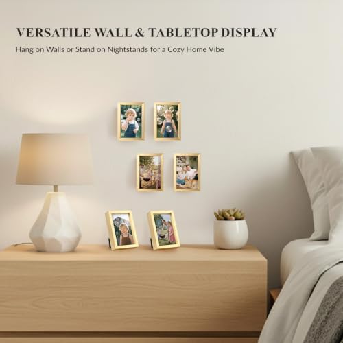 2x3 Mini Picture Frame Set of 6, FSC MDF Wood Small Photo Frame with Real Glass Front, Tiny Tabletop Display or Wall Decor for Wallet Size Photos, Mini Instant Prints & Small Photos, Gold - Image 7