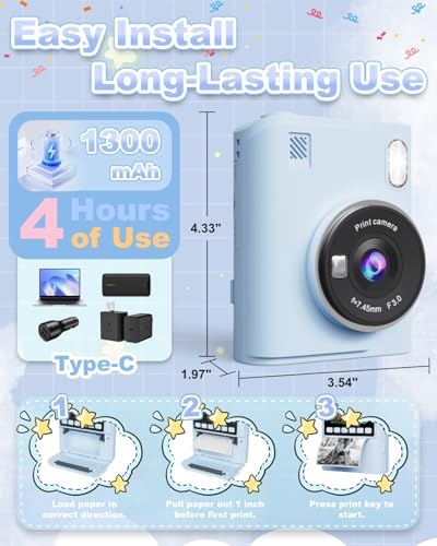 Instant Print Camera for Kids, 1080P Instant Digital Print Cameras for Toddler, Portable Toy for 4 5 6 7 8 9 10 Year Old Girl, Christmas Birthday Gifts for Girls Boys with SD Card Blue - Image 4