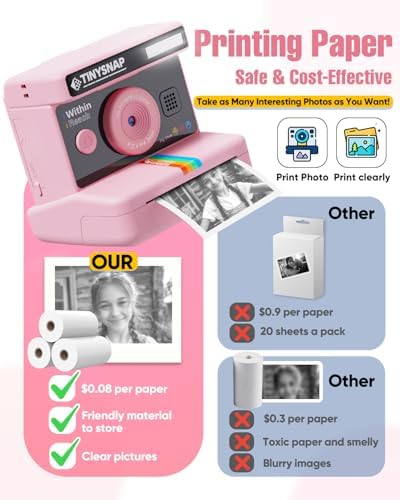 Instant Print Camera for Kids,2.4 Inch Screen Kids Instant Cameras, Christmas Birthday Gifts for Girls Age 3-12, Portable Toddler Toy for 3 4 5 6 7 8 9 10 Year Old Girls Boys (Pink) - Image 5