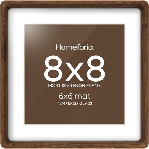 Homeforia 8x8 Mortise&Tenon Walnut Picture Frame, 6x6 Mat, Glass by Homeforia