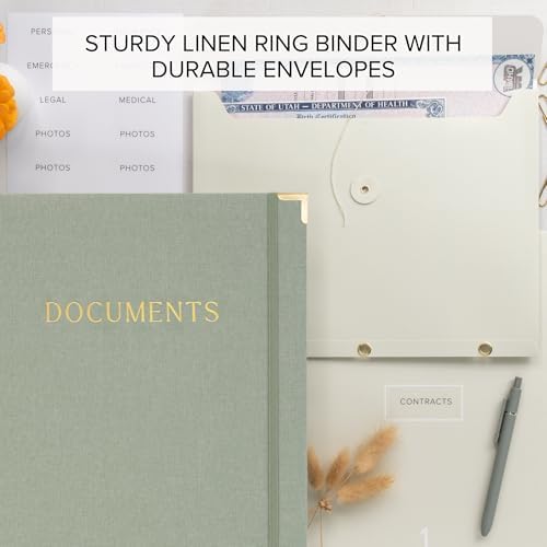 Important Document Organizer Set with Folders - Complete Linen Ring Binder - Image 2