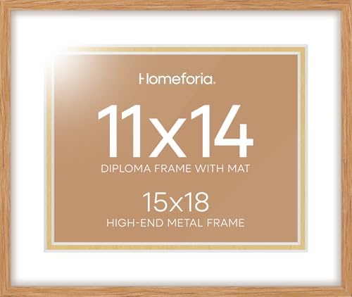 Homeforia 15x18 Natural Oak Diploma Frame, High-End Wood, 11x14 Mat, Glass by Homeforia