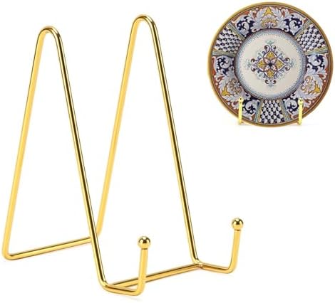Kruodop 10 Inch Plate Stands for Display, 3 Pack Plate Holder Display Stand, Gold Metal Frame Easel Holder Stand for Pictures,Book, Photo, Decorative Plate-Gold by Kruodop