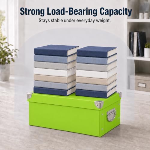 GUOZI Collapsible Storage Box, Decorative Memory Box with Lid & Metal Reinforced Corners, Cardboard File Bin with Handles, Organizer Gift Box for Keepsake Toy Photos Office Nursery Wardrobe Bookshelf - Image 5
