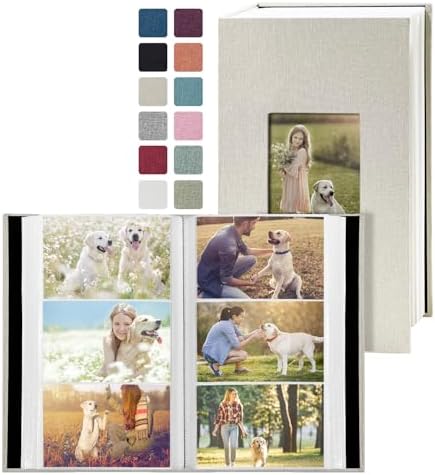 Photo Album 4x6 with 420 Pockets, Slip-in Picture Albums, Linen Cover Memory Book with Front Window, Vertical pages Photo Book for Wedding, Family, Anniversary, Baby, Vacation(Light Beige) by HenPisen