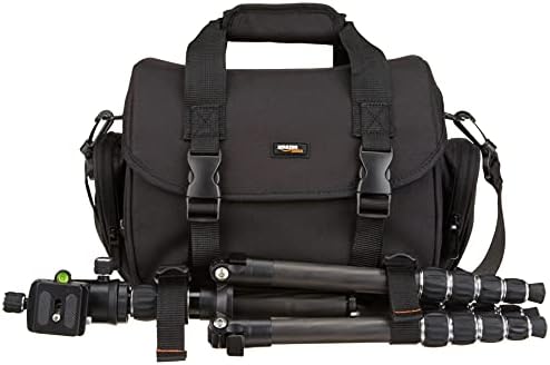 Amazon Basics Large DSLR Gadget Bag with Multiple Compartments, Pockets, Shoulder Strap, Black with Orange Interior - Image 7