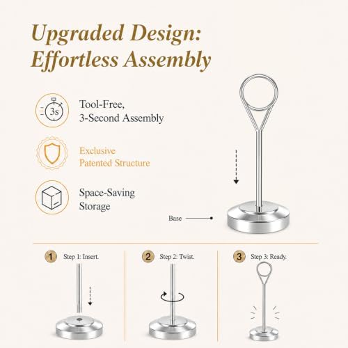Radezon 12 Pcs Silver Table Number Holders, 4 Inch Tall Place Card Holders for Table, Sturdy Photo Picture Holders with Anti-Tip Base for Wedding Reception, Party, and Event Centerpiece - Image 5