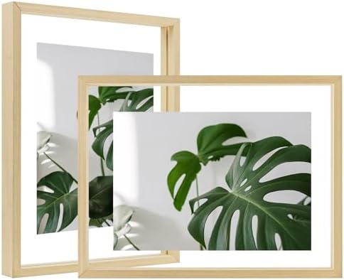 Egofine 9x12 Floating Frames Set of 2, Double Plexiglass Picture Frame, Made of Solid Wood Display Any Size Photo up to 9x12, Wall Mount or Tabletop Standing, Natural Wood by Egofine