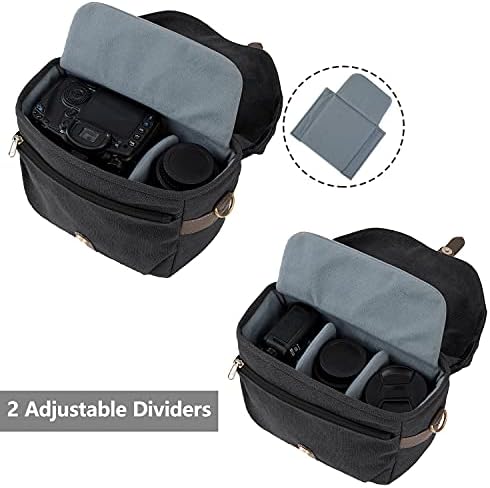 BAGSMART Canvas Crossbody Camera Bag with Rain Cover for Women Men, Black - Image 2