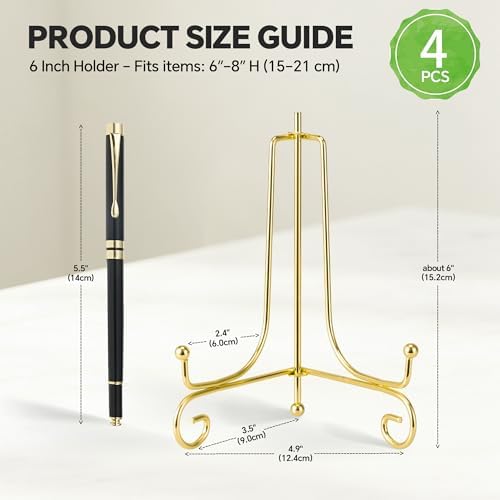 Artliving Plate Stands for Display, 6 Inch Decorative Plate Holder, Metal Picture Stand for Table, Small Easels for Display Card, Photo, and PSA Slab - Ideal for Party and Wedding (Gold, 4 Pack) - Image 2
