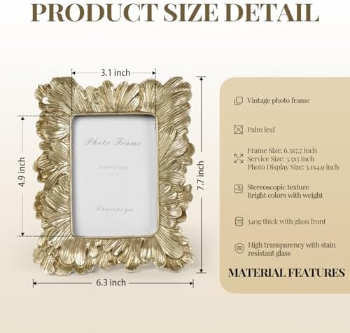 Cuspin 3.5x5 Picture Frame Small Gold Frames, Vintage Palm Leaves Textured - Image 4