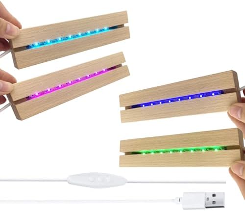 4Pcs Rectangle Wood LED Light Stand Display Base for Plexiglass Acrylic by Lyshujli