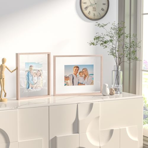 Egofine 8x10 Floating Frames Set of 2, Double Plexiglass Picture Frame, Made of Solid Wood Display Any Size Photo up to 8x10, Wall Mount or Tabletop Standing, Rose Pink - Image 5