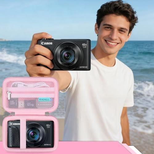 RAIALL Camera Case for Canon PowerShot SX740 HS/ SX730 HS/ SX720 HS/ SX620 HS Digital Camera, 4K Video Camera Hard Carrying Case Protective Travel Bag, Mesh Pocket for Batteries and USB Cable, Pink - Image 7