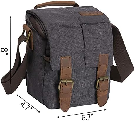 Small Camera Bag/Case, Vintage Canvase Leather Trim DSLR SLR Camera Shoulder Messenger Sling Bag - Image 5