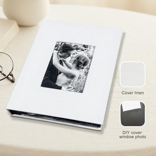 Photo Album 4x6 with 200 Pockets, Slip-in Picture Albums, Linen Cover Memory Book with Front Window, Black Page Vertical Photo Book for Wedding, Family, Anniversary, Baby, Vacation(White) - Image 7