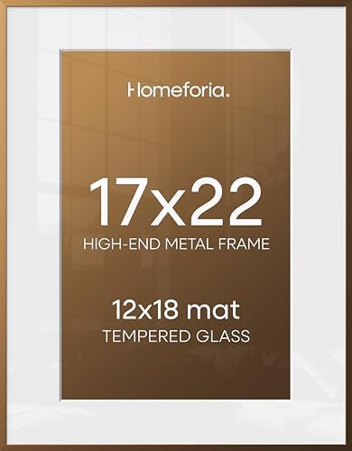Homeforia 17x22 Bronze Picture Frame, High-End Metal, 12x18 Mat, Glass by Homeforia