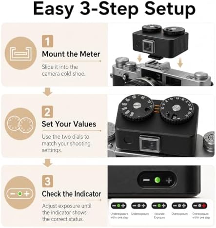 TsoLay Portable Light Meter, High Precision Ambient Light Meter with Self-Adjusting Cold Shoe Interface, 45° Light Metering & 2 Dial to Adjust ISO, Durable Aluminum & Rechargeable, for Film Cameras - Image 7