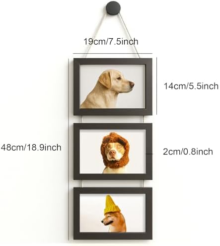 WARM&LOVE 4x6 Inch Hanging Picture Frames with 3 Openings, Rustic Wood Wall Photo Frame, Picture Frame Displays 4 Photos for Wall Decor (Black) - Image 2