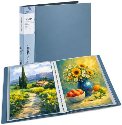 13x19 Blue Art Portfolio Folder Displaying 48 Pages with Plastic Sleeves by JJRING
