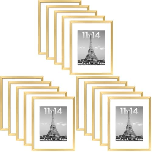 upsimples 11x14 Picture Frame Set of 5, Display Pictures 8x10 with Mat or 11x14 Without Mat, Wall Gallery Photo Frames, Gold (Pack of 3) by upsimples