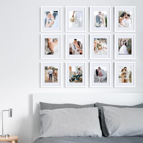 upsimples 11x14 Picture Frame Set of 10, Display Pictures 8x10 with Mat or 11x14 Without, Multi Photo Frames Collage for Wall Display, White - Image 6