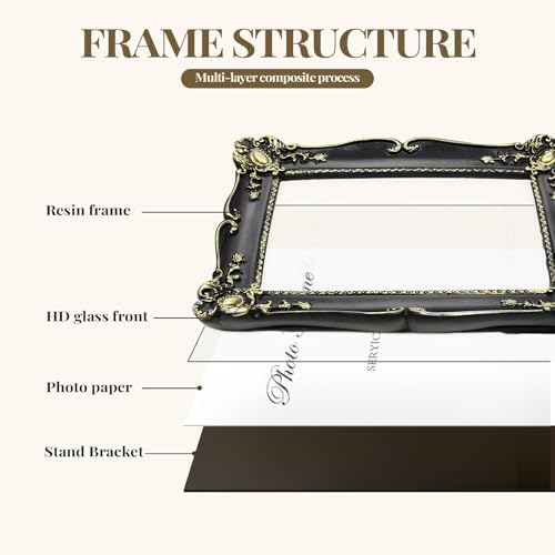 Cuspin 5x7 Picture Frame Black and Gold Vintage Ornate Resin Frame - Image 6