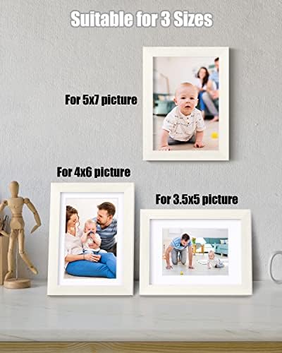 Egofine 5x7 Picture Frames Set of 4, Made of Solid Wood Covered by Plexiglass 3.5x5 and 4x6 with Mat or 5x7 without Mat, for Table Top Display and Wall Mounting Photo Frame Beige - Image 6