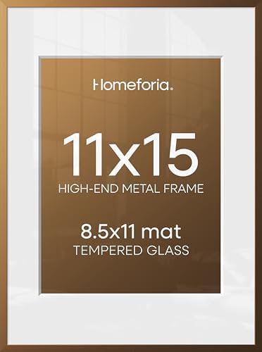 Homeforia 11x15 Bronze Picture Frame, High-End Metal, 8.5x11 Mat, Glass by Homeforia