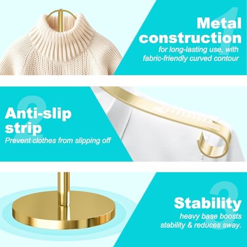 Reusable Shirt Display Stand-Mannequin Torso Tshirt Display Stand for Vendor,18-33" Adjustable Dress Form Mannequin Stand Clothes Rack,Portable Stable Holder Jacket Coat Hanger All metal/Gold/4 Pack - Image 3