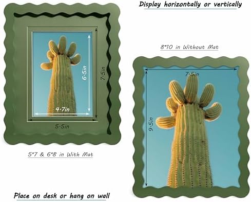 8x10 Green Picture Frame with Mat for 5x7/6x8, Curved Wavy Edge Deco Wooden Real Glass, Vertical or Horizontal Display Photo Gallery Wall & Tabletop Frame - Image 3