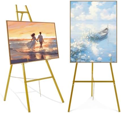 43.5" Gold Easel Stand for Sign, Heavy Duty Metal Display Easel by FATILINHOME