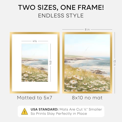 Homeforia 8x10 Gold Picture Frame, High-End Metal, 5x7 Mat, Glass - Image 2